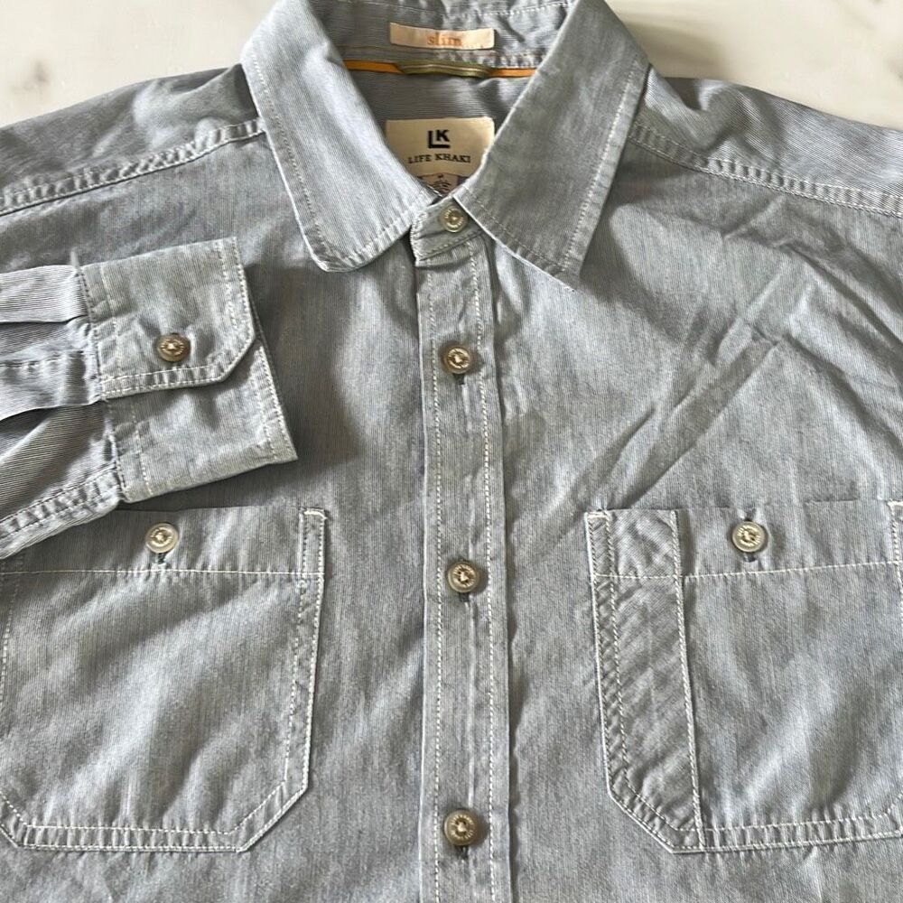 Life Khaki Slim Fit Double Pocket Button Front Shirt Mens M